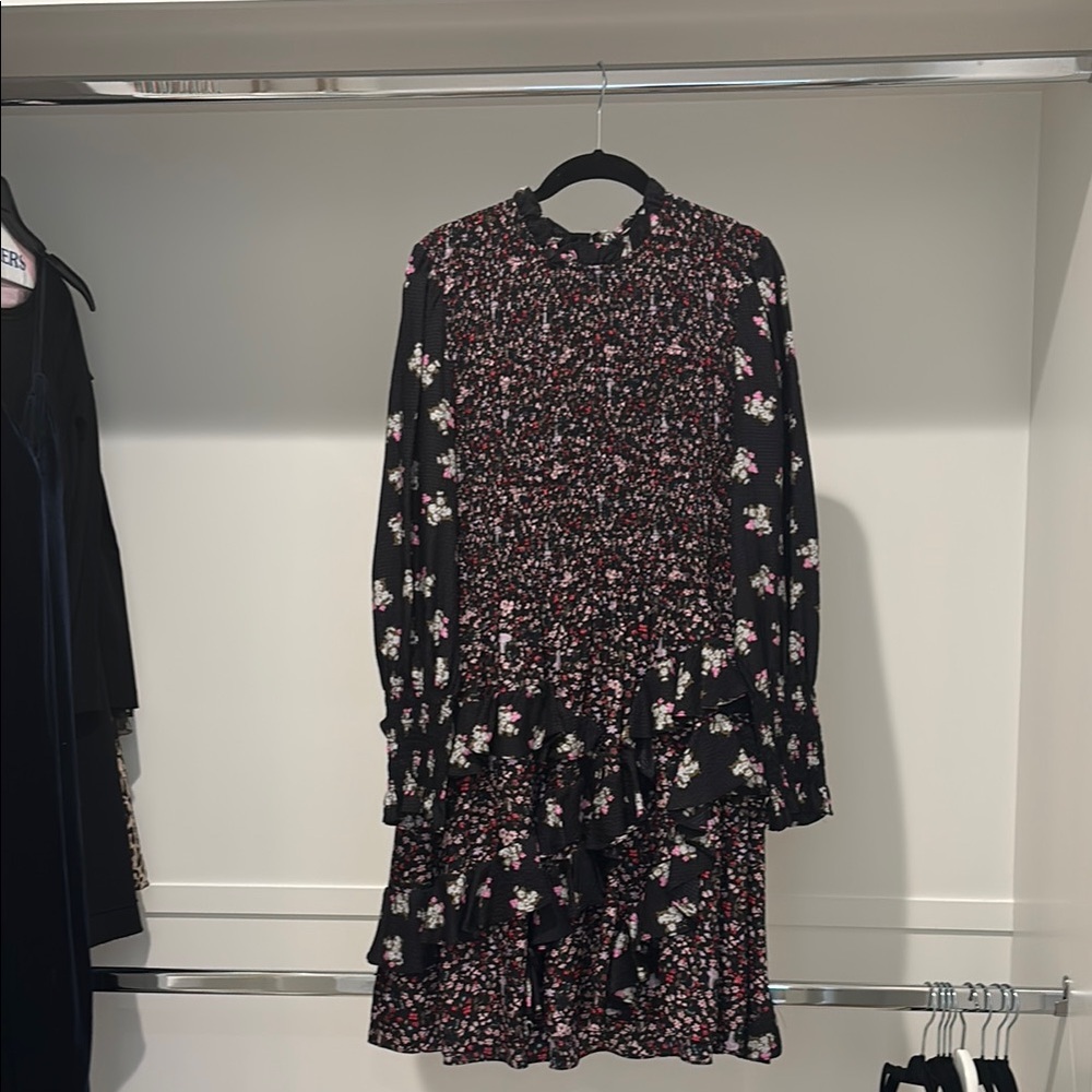 Rebecca Taylor Black Floral Long Sleeve Dress